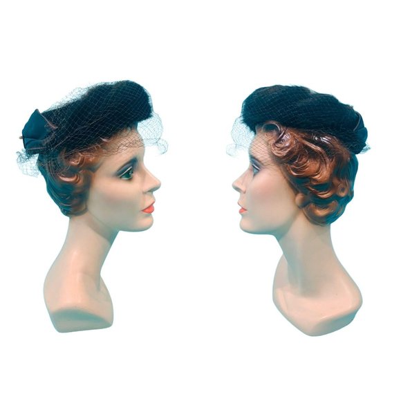 Vintage 1950s Fur Hat Brown Circle Veiled Cap - Picture 2 of 10